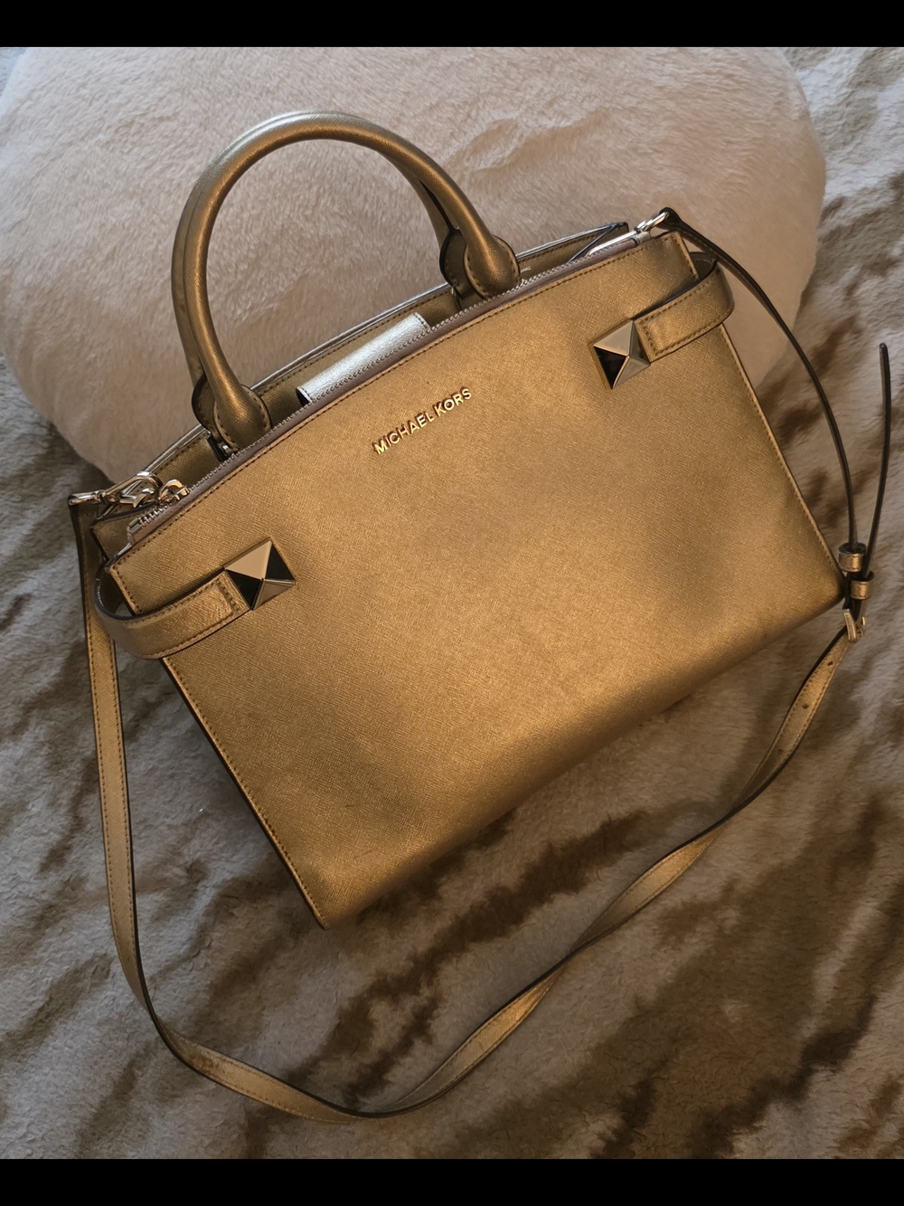 Michael Kors Metallic Gold Saffiano Leather Satchel